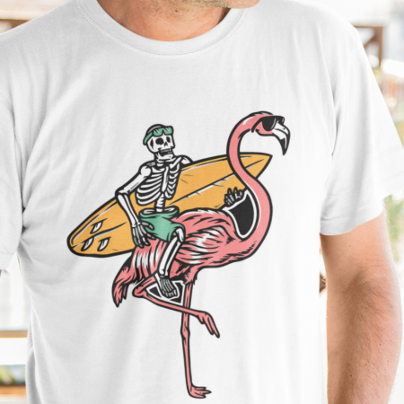 Surfing Skeleton Flamingo